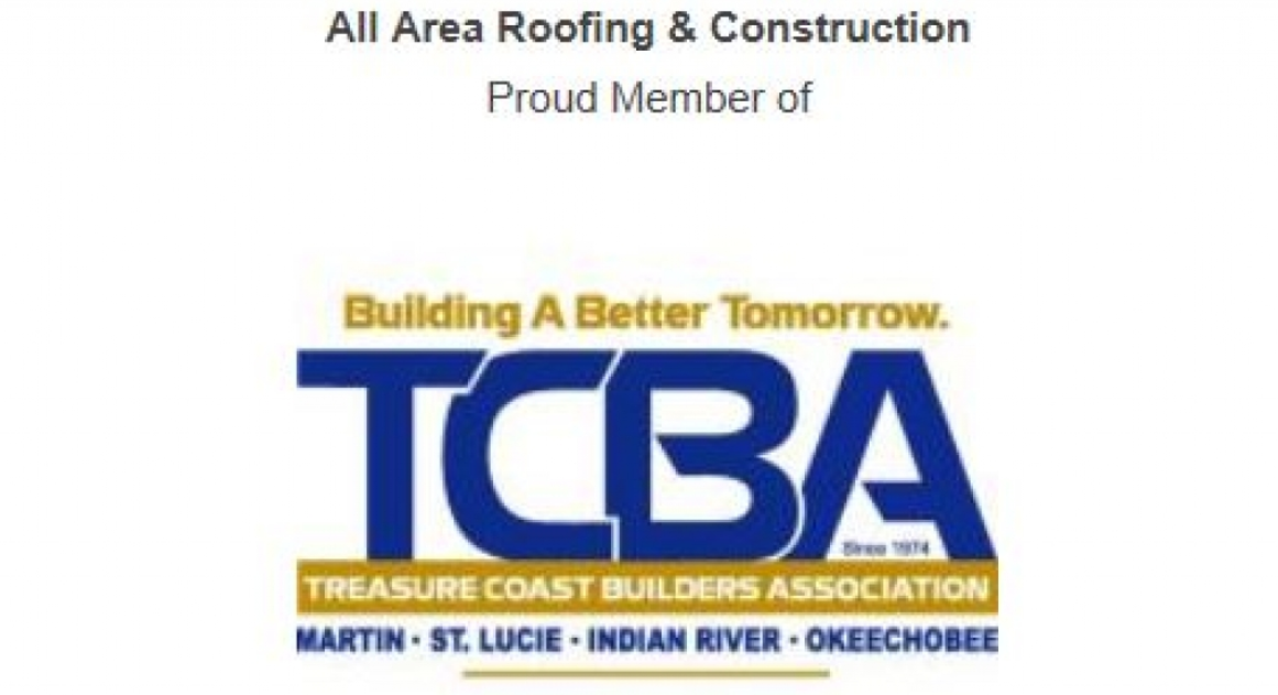 "All Area Roofing Proud Member TCBA Treasure Coast Builders Association"